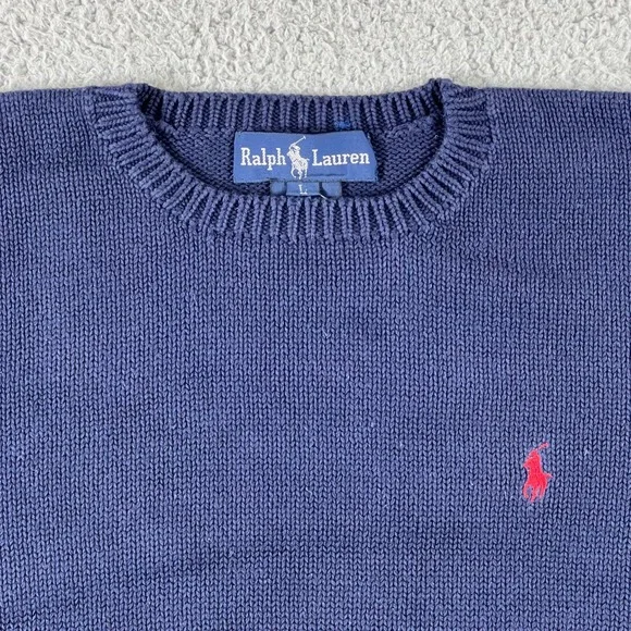 Ralph Lauren Crewneck Sweater Men's Large Navy Blue 100% Cotton VTG NWT